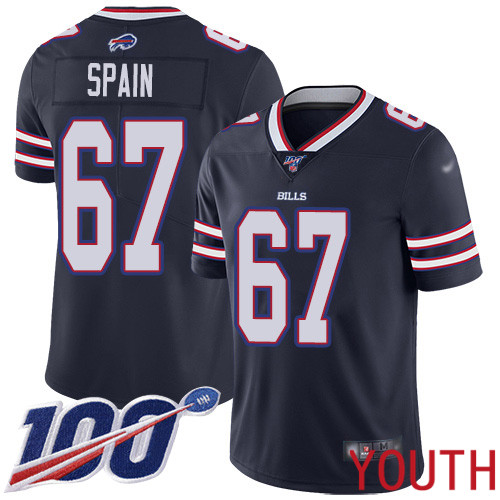 Youth Buffalo Bills #67 Quinton Spain Limited Navy Blue Inverted Legend 100th Season NFL Jersey